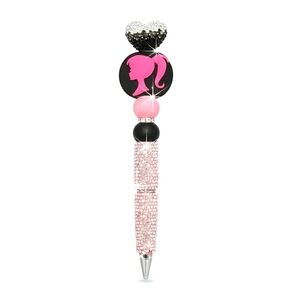 BARBIE Beaded Rhinestone Black Ink Pen- Sparkling Collector Pen With Gift Box
